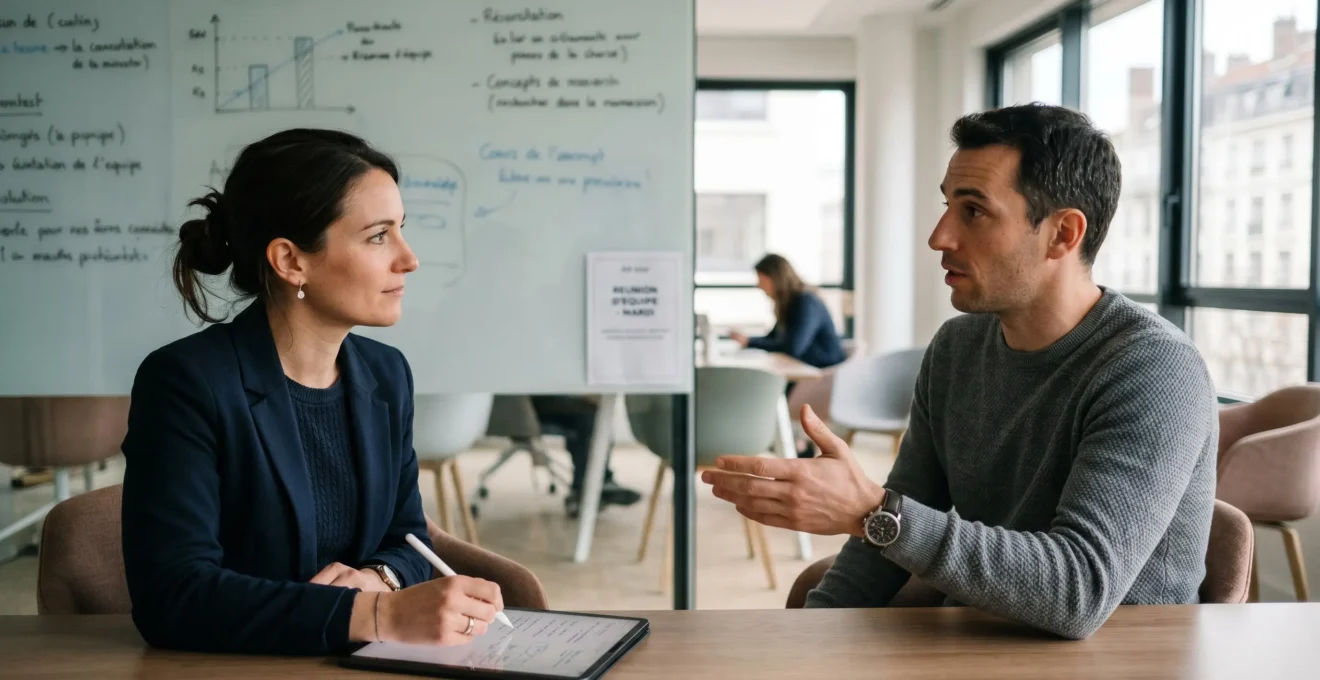 Deux professionnels échangent lors d