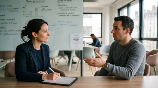 Deux professionnels échangent lors d