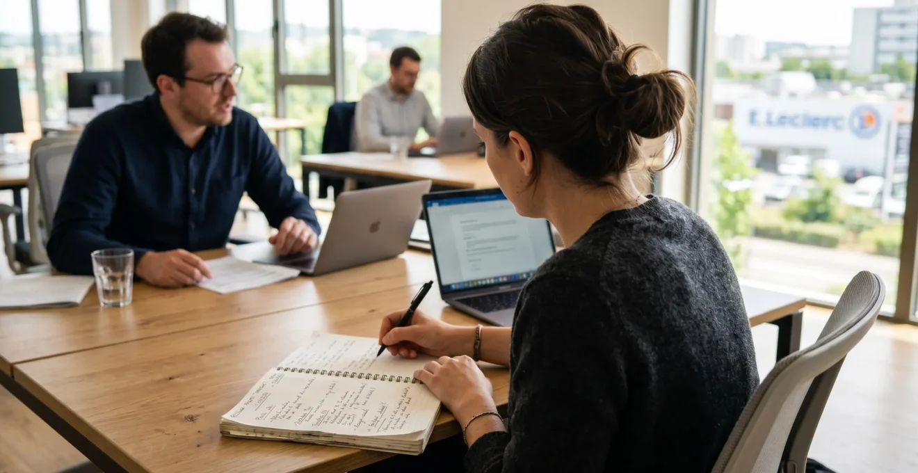Professionnel prenant des notes manuscrites détaillées lors d