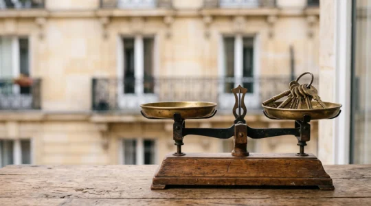 Balance symbolique représentant l'équilibre entre les droits et les obligations légales du propriétaire bailleur