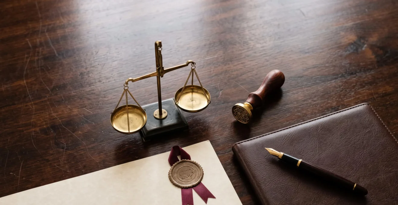 Quatre chemins symbolisant le choix entre avocat, notaire, huissier et juriste pour une situation juridique