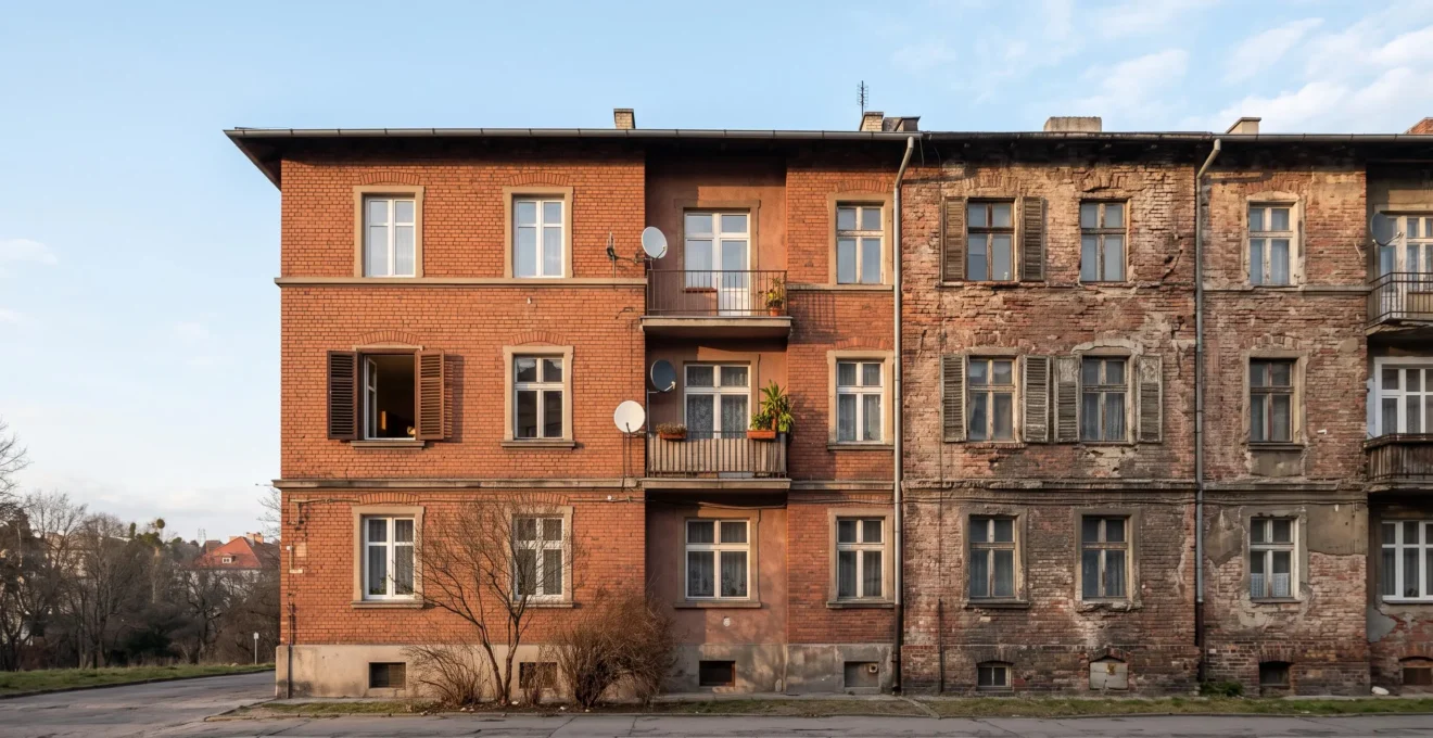 Facade d'un immeuble d'habitation avec une fenetre ouverte symbolisant les normes de salubrite d'un logement legalement habitable