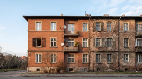 Facade d'un immeuble d'habitation avec une fenetre ouverte symbolisant les normes de salubrite d'un logement legalement habitable