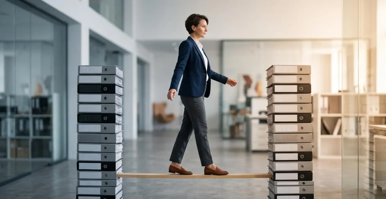 Illustration symbolique d'un salarié en équilibre entre la défense de ses droits et la préservation de sa carrière professionnelle