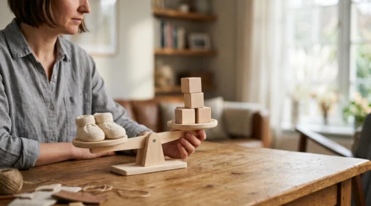 Illustration symbolique représentant l'équilibre financier entre les revenus des parents et les besoins de l'enfant dans le calcul d'une pension alimentaire